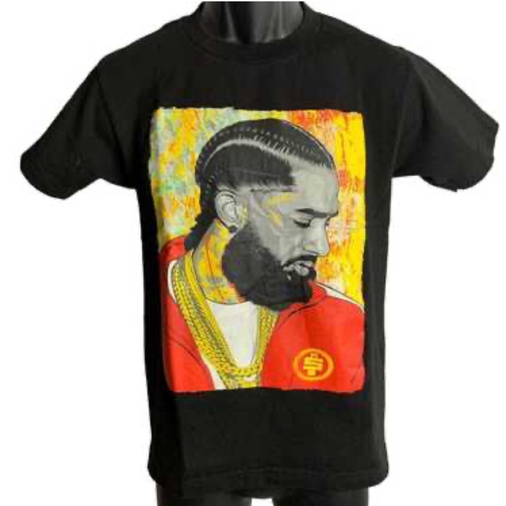 Black Graphic Men’s T-Shirt with Red Portrait Panel